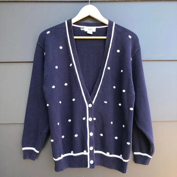 Vintage Sweaters - Vintage V-neck 100% Cotton Embroidered Cardigan - made in Hong Kong - M